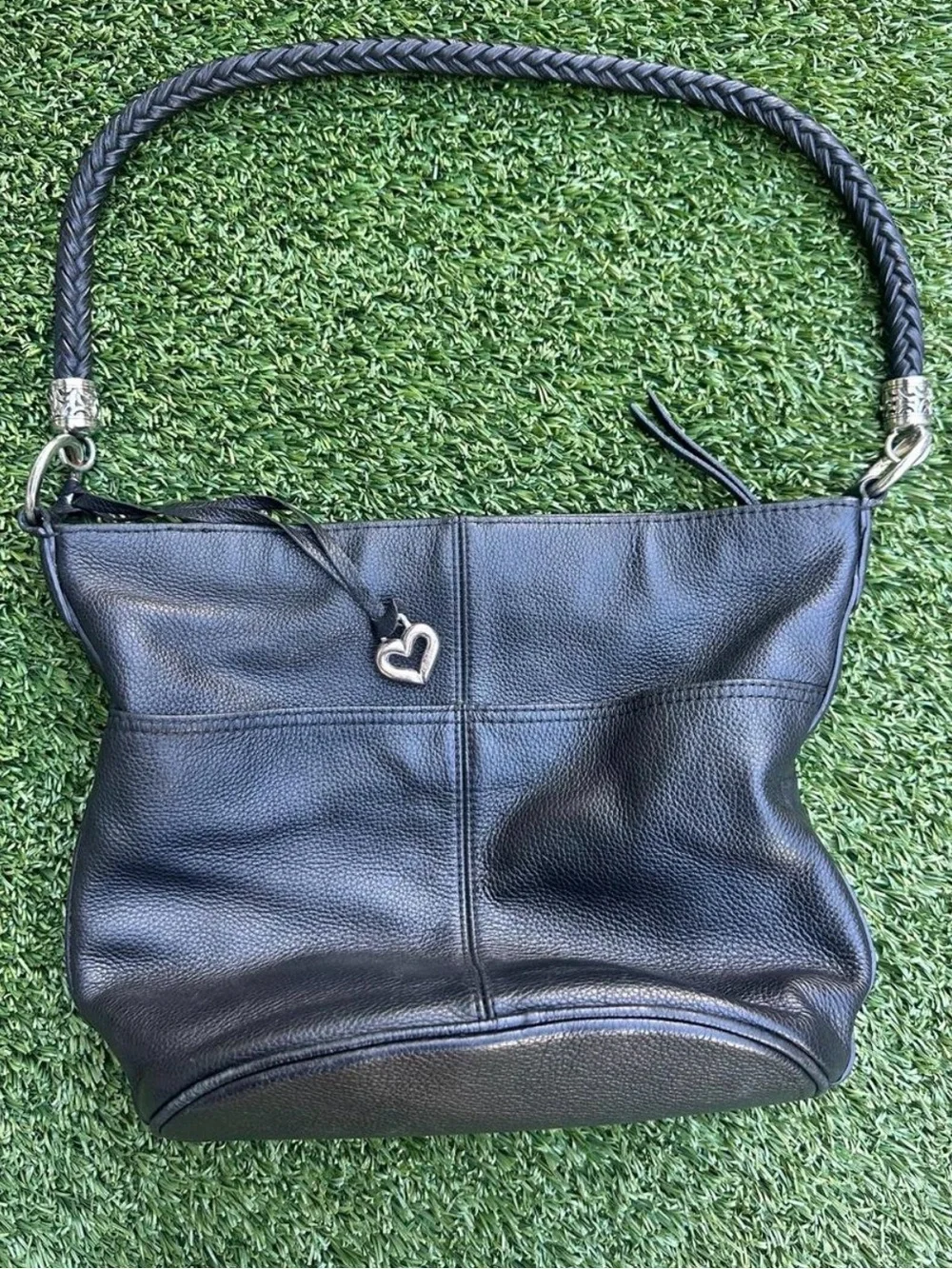 Brighton Black Pebbled Leather Hobo with Heart Charm
